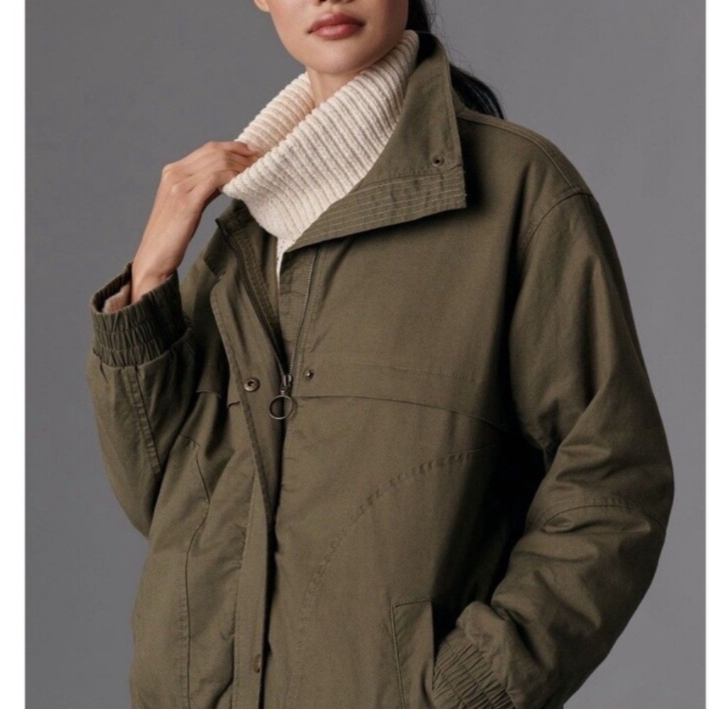 Anthropologie Pilcro Bomber Jacket Women Green Oversized Boho Comfy.